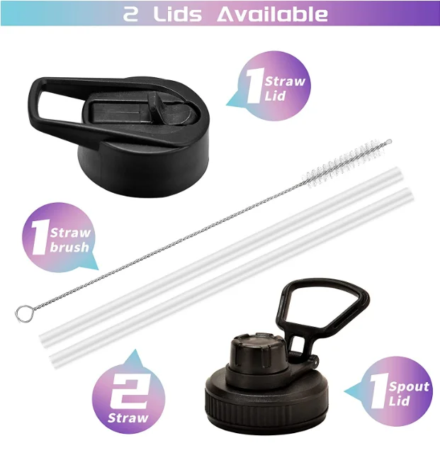 40oz 32oz  Stainless SteelInsulated Water Bottle with Straw Lid & Spout Lid & Paracord Handle Wide Mouth Double Wall Sweat-Proof