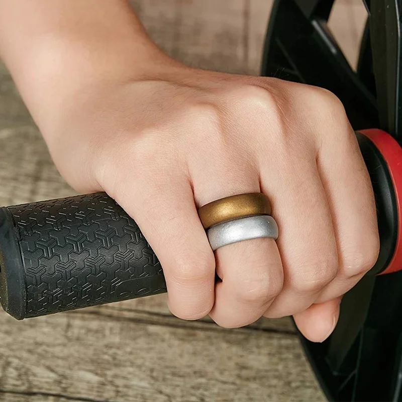 5.7mm Women Silicone Wedding band Couple Comfortable Metallic Silicone Finger Rings Silicone Rings
