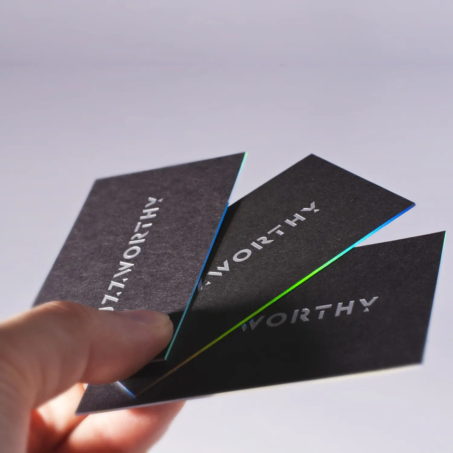 Holographic Foil Business Card Design and Print  black card stock gold foil silver foil calling cards