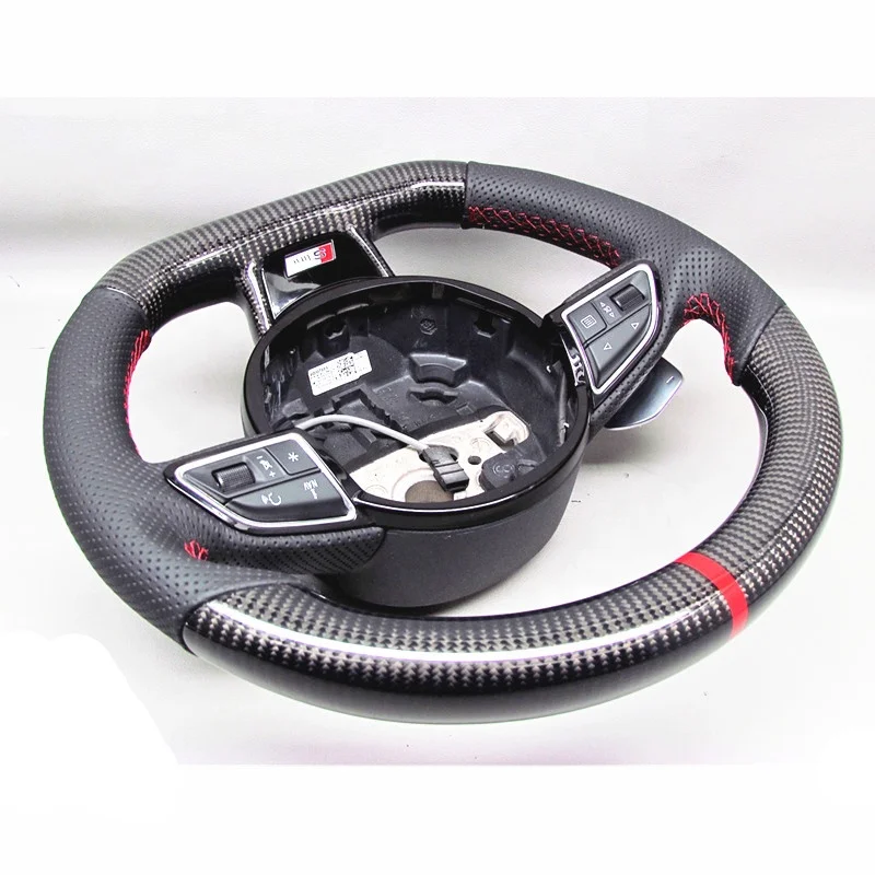 AUTO RACING CAR STEERING WHEEL FOR Audi Audi RS4 S4  CARBON FIBER STEERING WHEEL WITH RED STRIPE AVAILABLE FOR AUDI RS6 RS3 A7