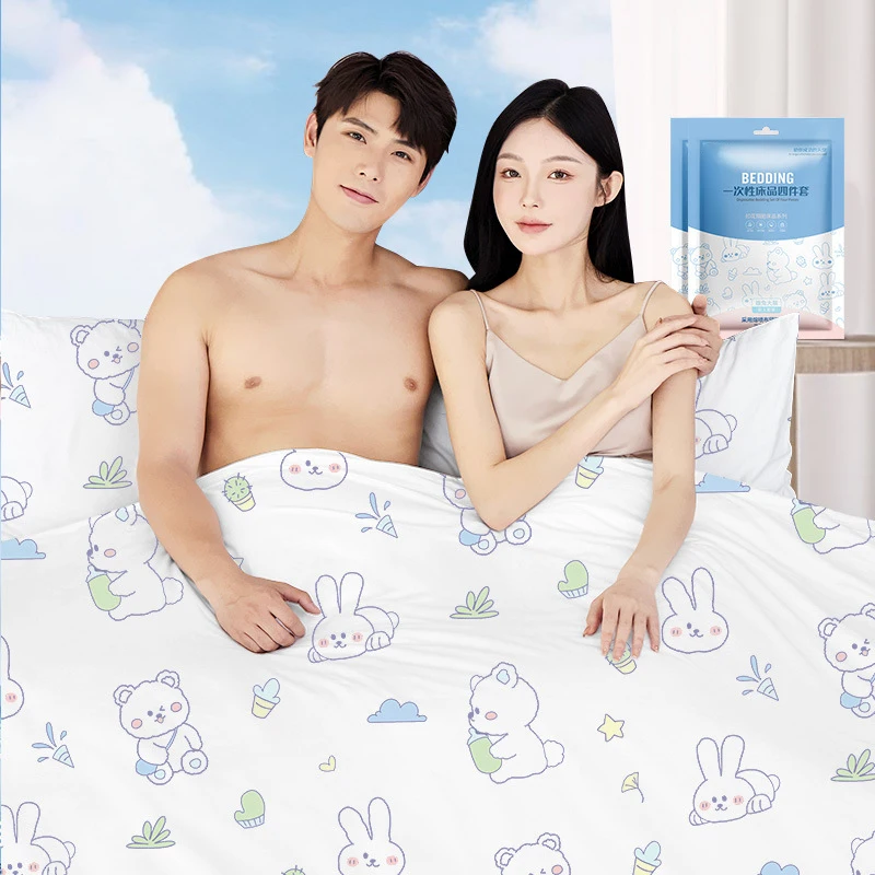 Customized 4-Piece Disposable Hotel Travel Bedding Set Promotional Business Gifts with Personalized LOGO