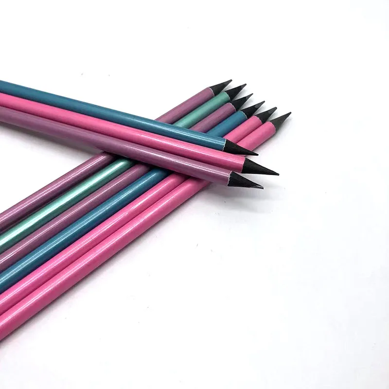 7.5' Black Wood HB Pencil for Kids Metallic Painted 2B Hardness Round Pattern Promotional Set Packaging with Eraser