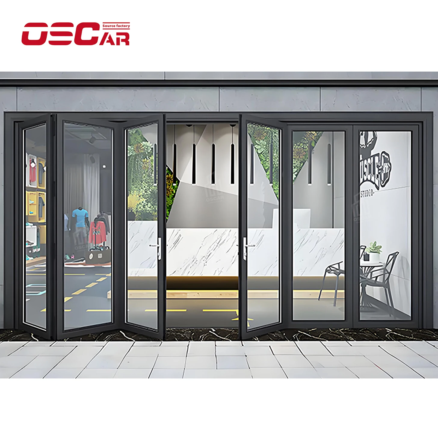 Oscaracso All Aluminum Alloy Bi-Fold Door Partition Kitchen Indoor/Outdoor Bathroom Sliding Open Invisible Hanging Rail for Shop