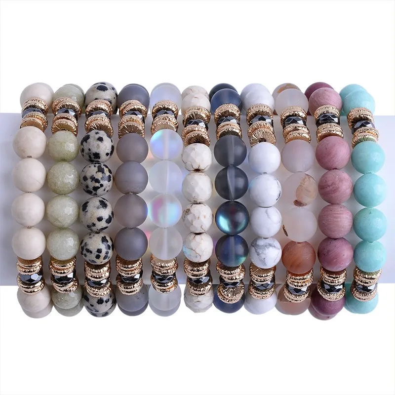 84 Designs Handmade Natural Stone Beads Bracelet Pink Zebra Stone Charm Elastic Bracelet Jewelry for Women