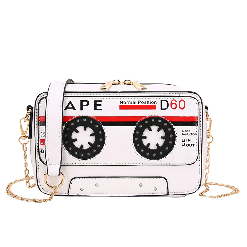 Fashion Ladies Phone Purse Handbag Personality Cassette Tape Shape Faux Leather Shoulder Bag
