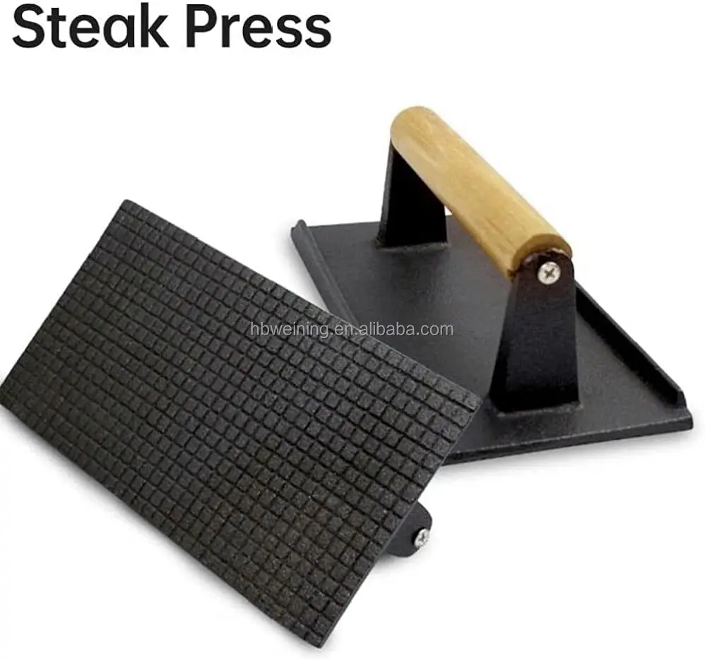 Heavy Duty Chef Press with Wood Handle rectangular shape kitchen BBQ cast iron meat press