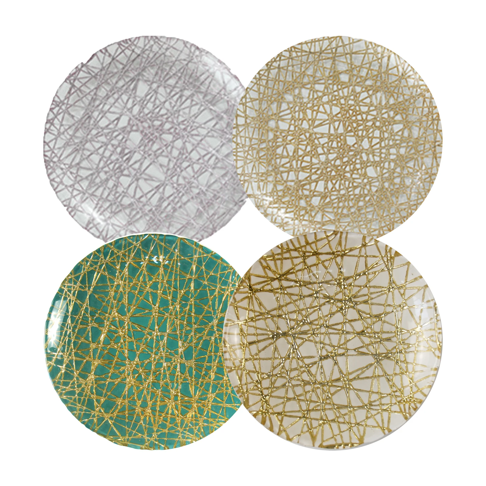 Wholesale Designer Elegant Round 13inch Green With Gold Stripes Wedding Decoration Glass Charger Plates
