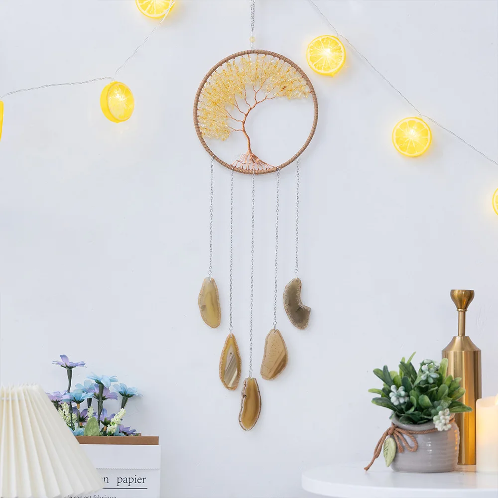 Natural 7 Chakra Gemstone Reiki Healing Agate Tree Of Life Crystal Hanging Dream Catchers Window Decoration