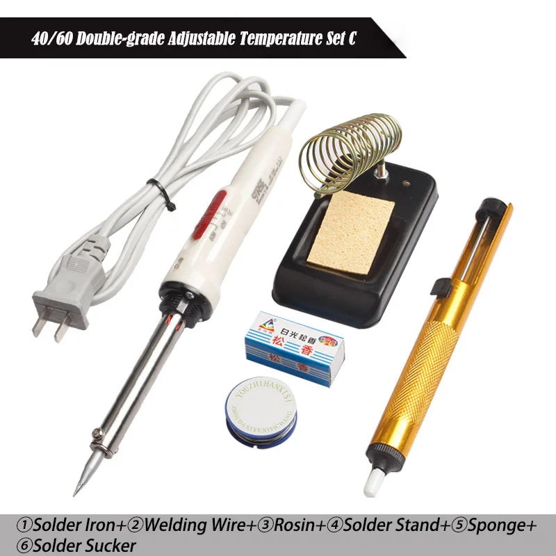 
Soldering Iron [External Heat] 40W/60W Dual-temperature Adjustable [6-Piece Set] Electric Solder Iron Rework Station 