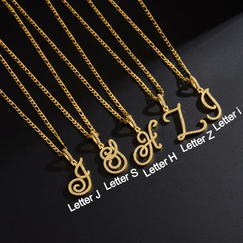 No Fade Amazon Large Gothic Stainless Steel CZ Zircon 26 English Alphabet Letter Pendant Necklace