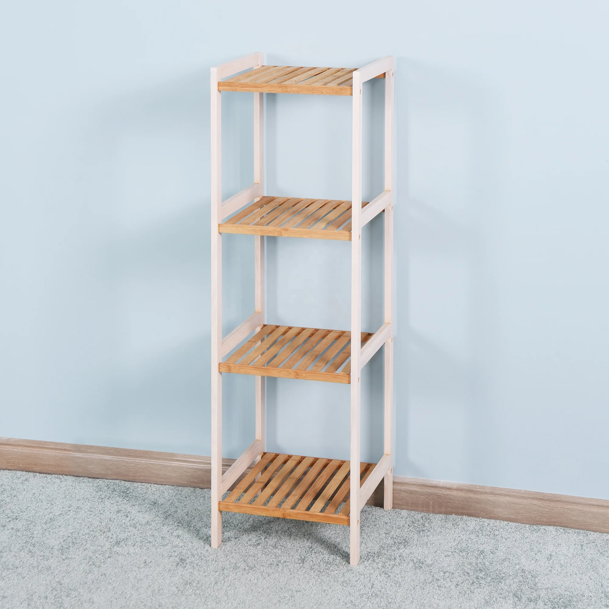 Elegant living room wooden storage holders & bamboo corner shelf racks