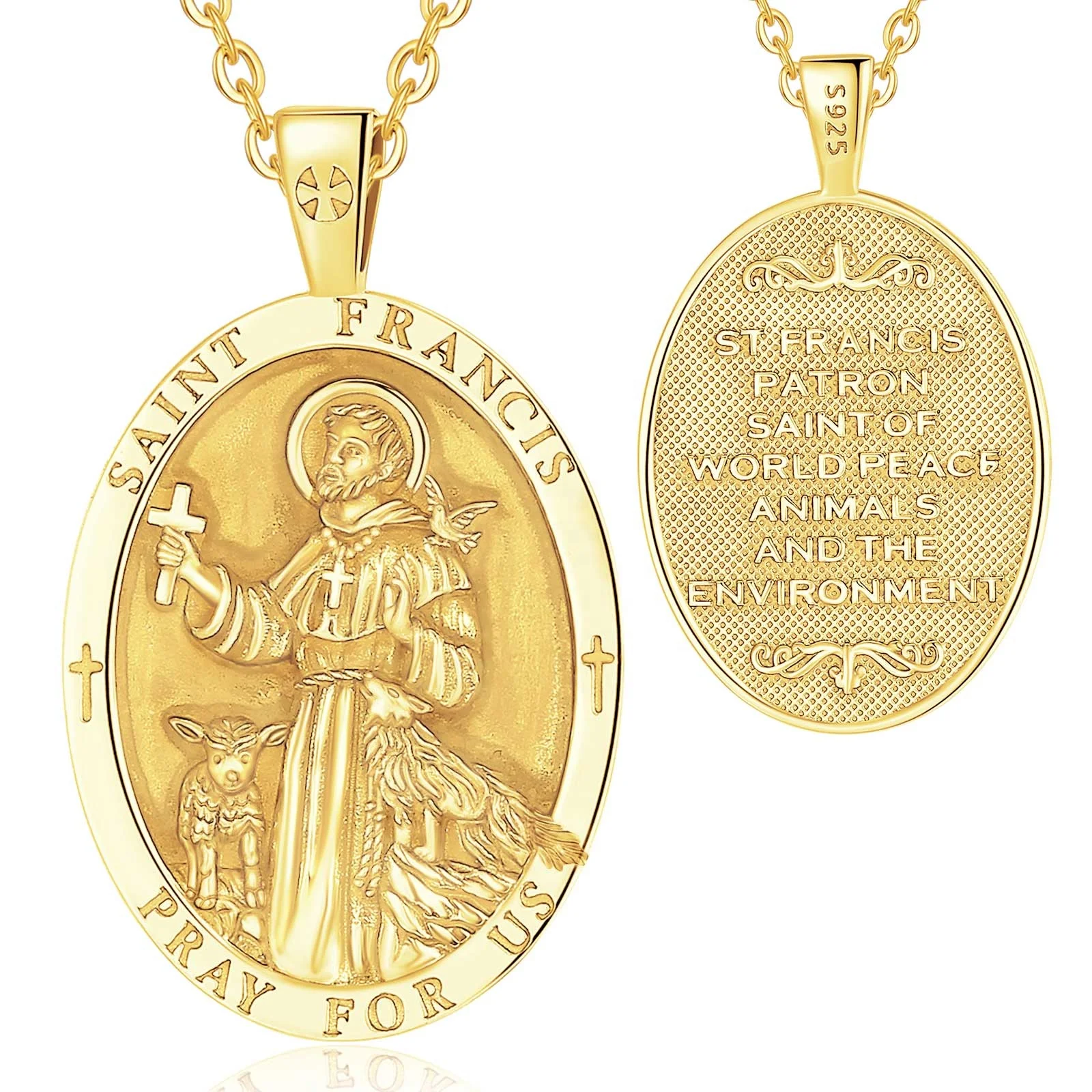 Fine Jewelry 925 Sterling Silver 18K Gold Plated Seal of the Seven Archangel Francis Amulet Pendant Necklace for Men or Women