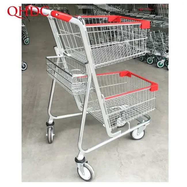 Heavy Duty 2 Tier Wheeled Market Supermarket Shopping Trolley For Super Market