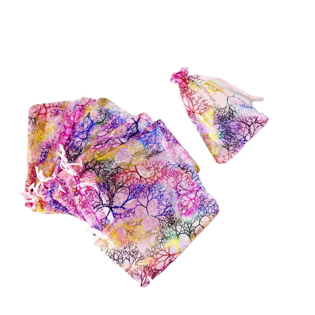 Organza wholesale custom coral colorful 10*15 cm jewelry packaging bags