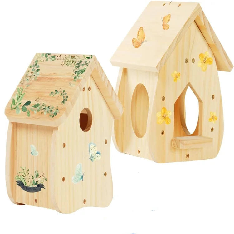 Natural Pine Wood Bird Hanging House For Crafts Boxes