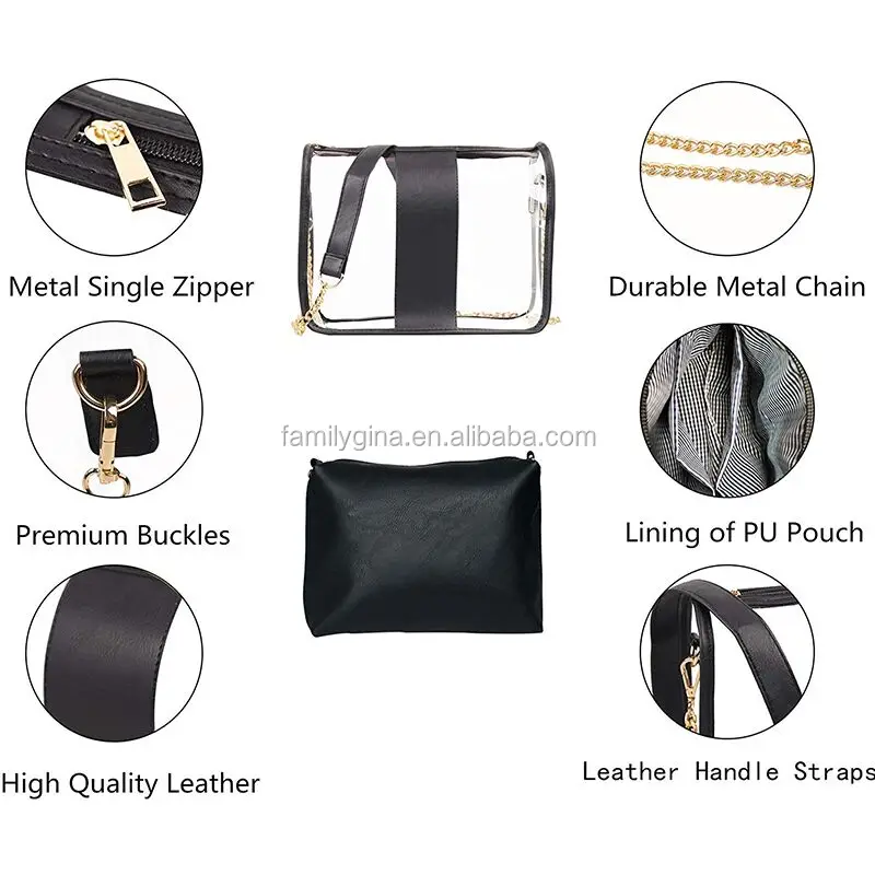 In Stock PVC Transparent Sidelines Clear Purse Women Personalized Clear Crossbody Stadium Purse