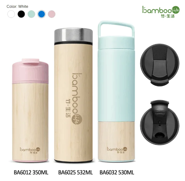  BA6032 530 мл Новый дизайн BPA бесплатно бамбуковая бутылка для воды с широким горлышком Пользовательский логотип термос многоразовая