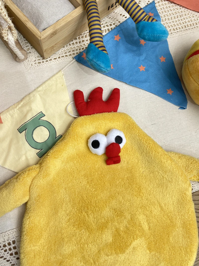 Cute Animal Coral Velvet Super Soft Absorbent Microfiber Hand Towel Hanging Bathroom Kitchen Towel Chicken Puff Towel