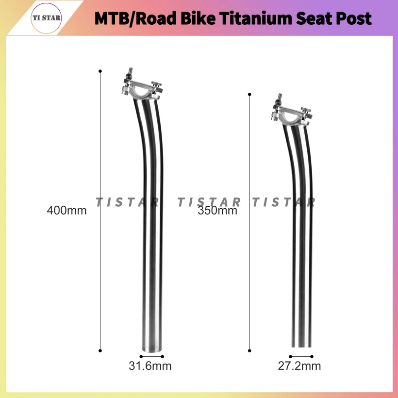 Titanium Bike Seatpost 27.2mm/31.6mm Length 350mm for Mountain MTB Bikes Road Bicycle Lightweight Ti Seat Posts TI Star