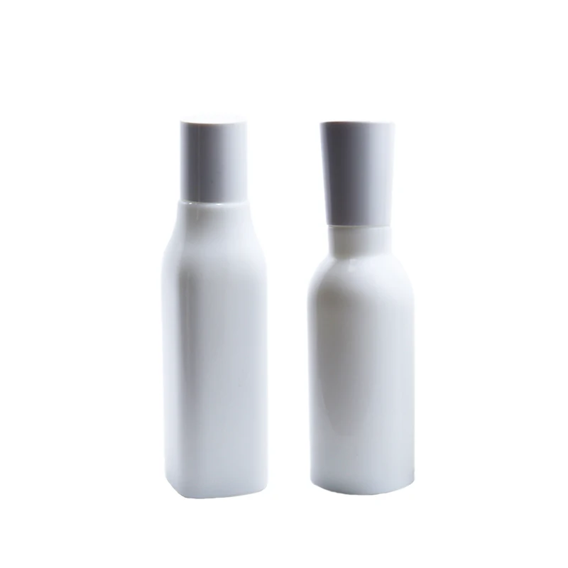 Square 120ml Threaded opal white Ceramics Essential Oil Bottle white porcelain lotion bottle with pump spray cap