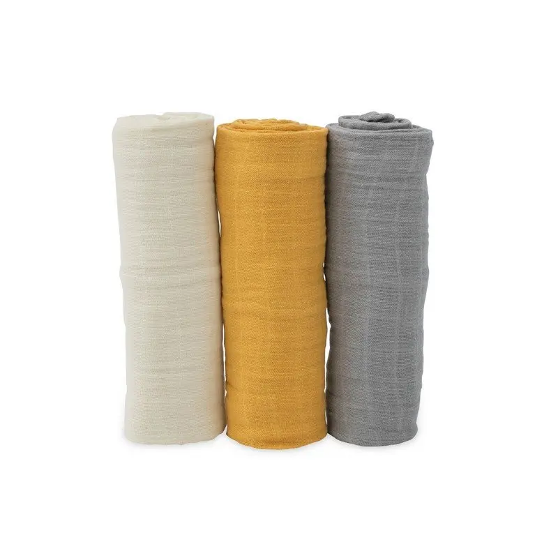 70% Bamboo 30% Cotton Yellow Mustard Color Newborn Baby Girls Boys Wholesale Custom Muslin Swaddle Blankets