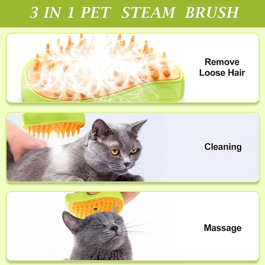 3-in-1 Rechargeable Pet Water Spray Brush Soft Dog Hair Steamy Comb Cat Steam Brush For Cat Massage Bathing and Cleaning