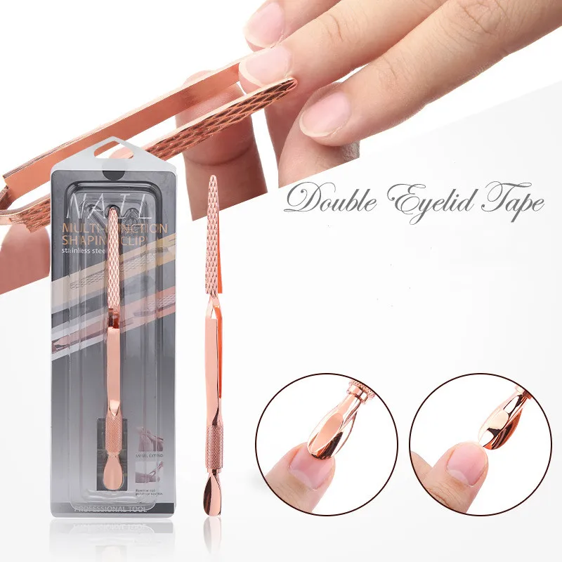 Double Heads Nail Tools Manicure Cuticle Pusher Stainless Steel Poly Gel Nail Tips Tweezers Clip Phototherapy Extended Clip