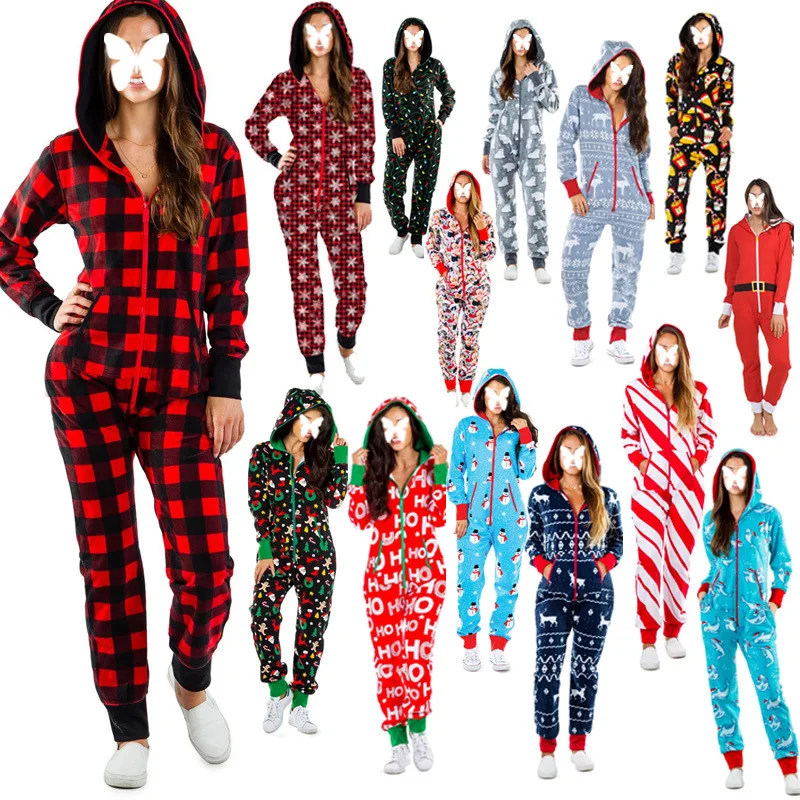 Wholesale Custom Christmas Print Adult  One-piece pajamas For Women