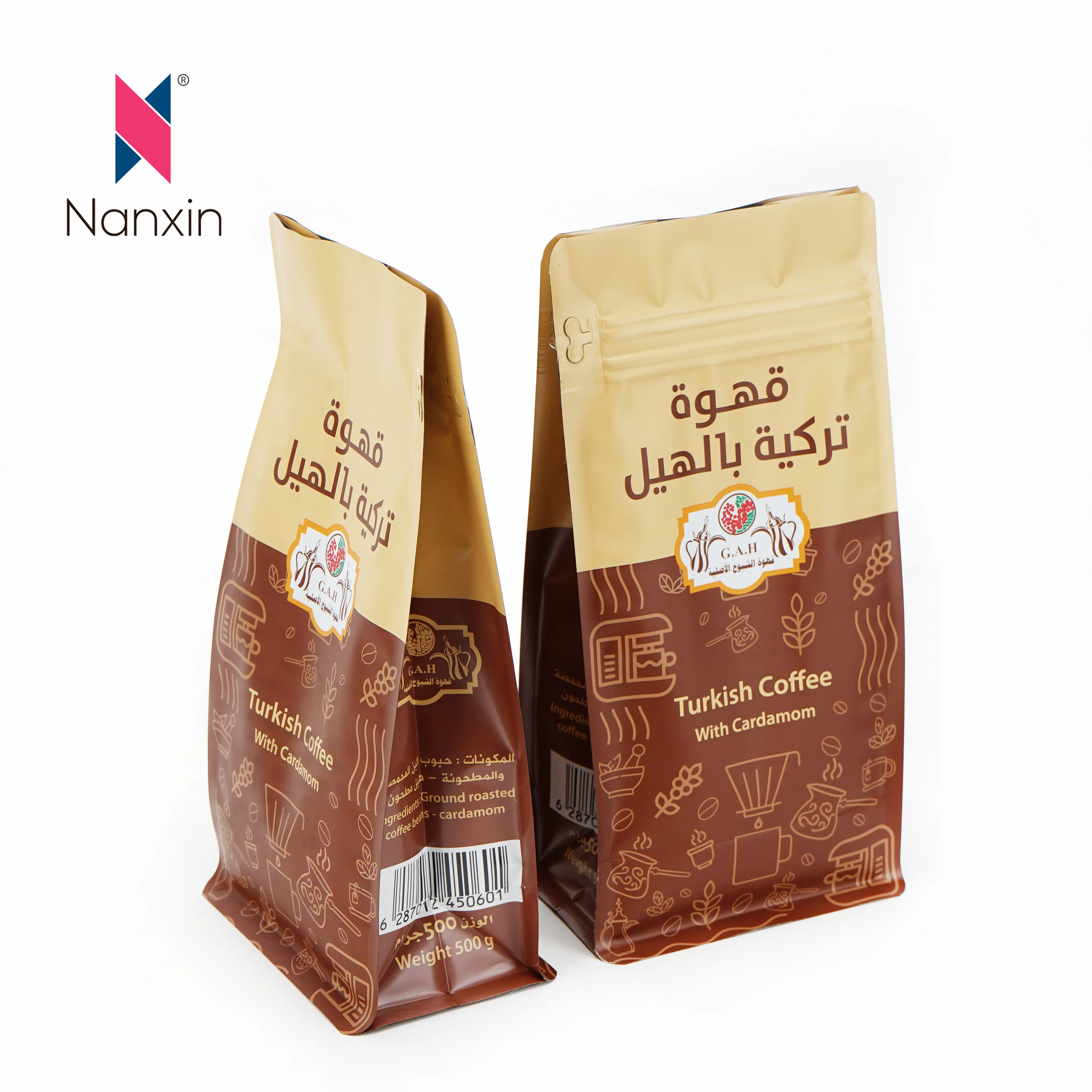 Aluminum Foil Plastic Food Packaging Quad Sealed Bag Custom Printing Side Gusset Quad Seal Coffee Bean Bag With Air Valve