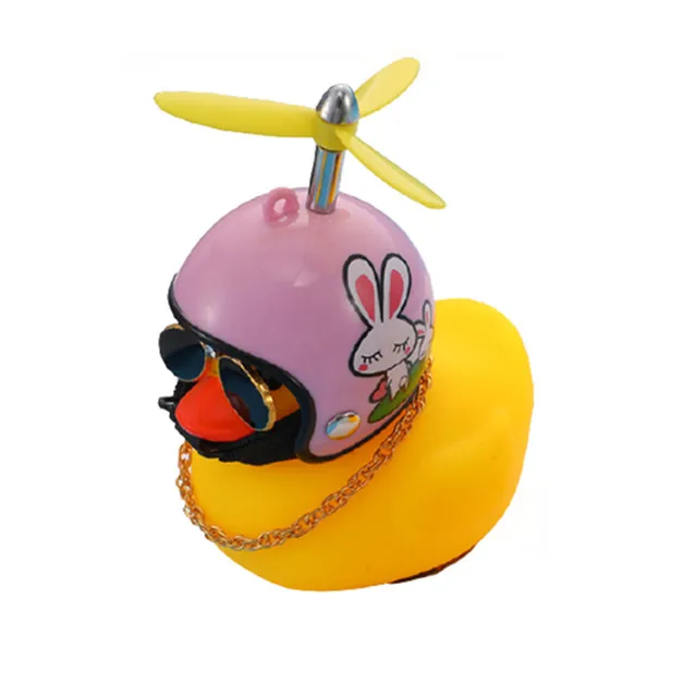 Istaride Cute Little Black Yellow Duck with Helmet Propeller Rubber Windbreaker Duck Squeeze Sound Internal Car Decoration