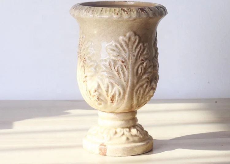Ceramic flowerpot flower ware trophy European fleshy old pile ice cracked glaze embossed retro old flower pot