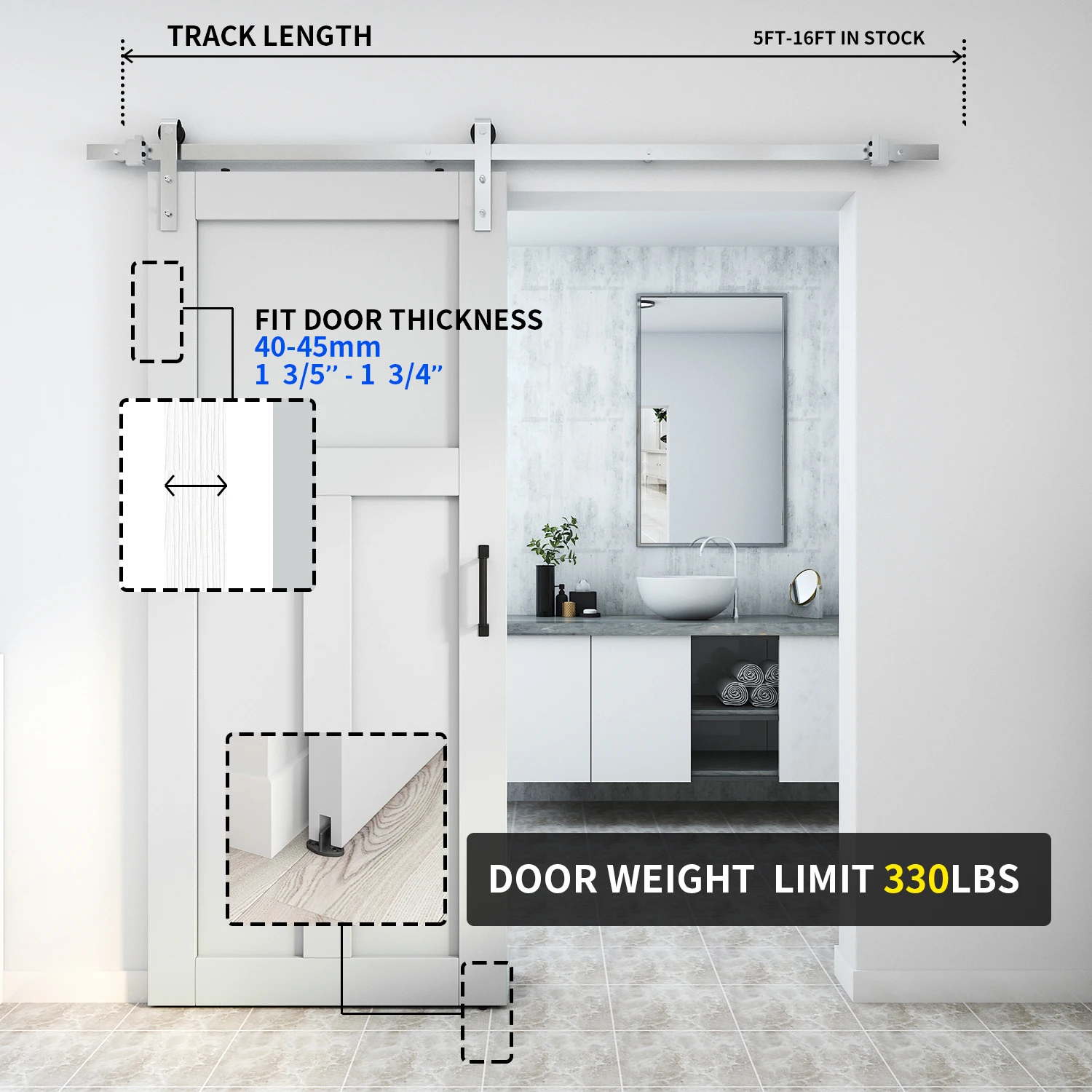 Slide Rail Stainless Steel Sliding Door Hardware Track Kit For Glass Shower Or Wood Door Barn Door Hardware