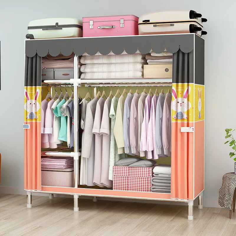 Hot Sale Baby Good Quality Jumbo Size Wardrobes Foldable Fully Assembled Cloth Fabric Covered Metal Shelves Wardrobes For Clothe