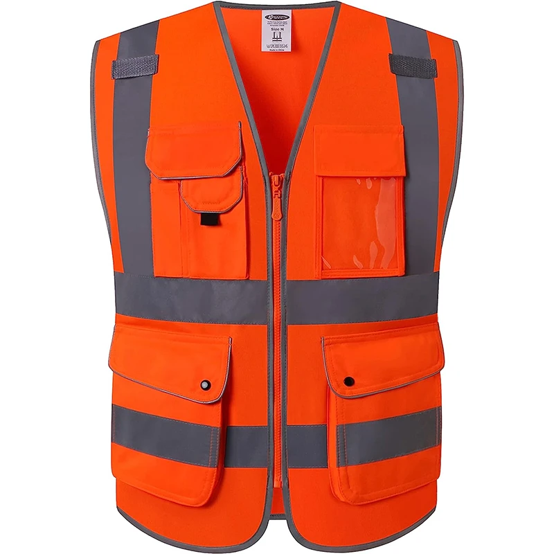 Orange safety vest is high visibility with two-inch wide reflective strips cover the waist chest, shoulders and back which provi
