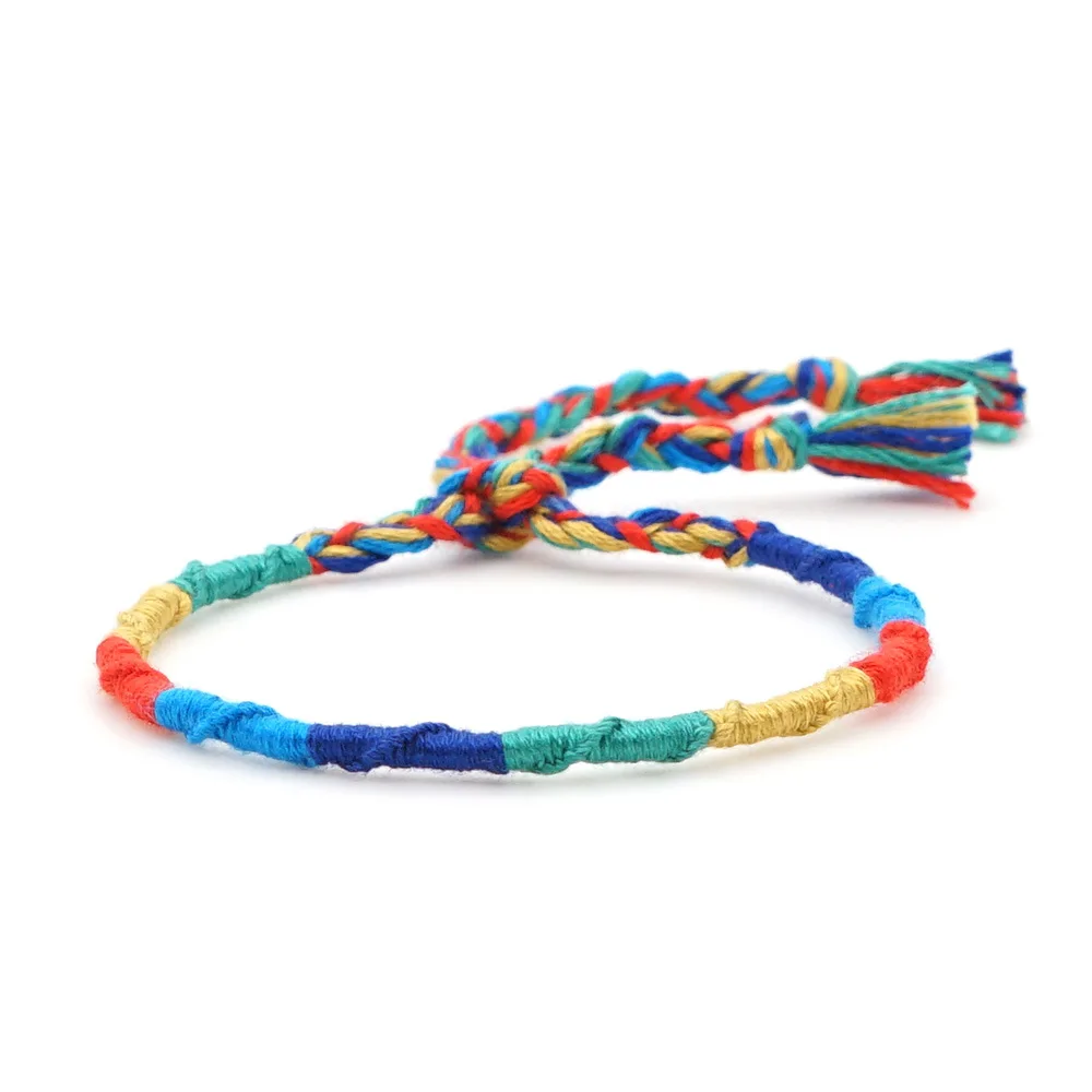 Manufacture Colorful Adjustable National Braided Cotton Thread Tassel Weaving Bracelet