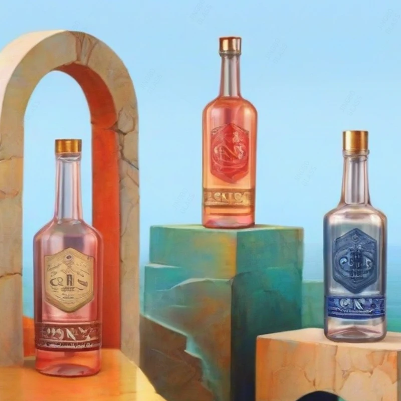 700ml 750ml  Whiskey Spirits Liquor Whiskey Alcohol Tequila Round Glass Bottle With Lid Shrink Wrap Plain top