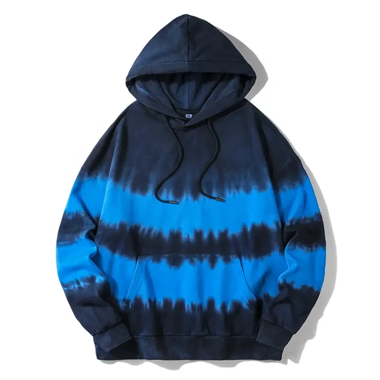 Casual Sweater Blue Tie Dye Reversible Acid Wash Oversized Vintage Hoodies For Men Harajuku Style