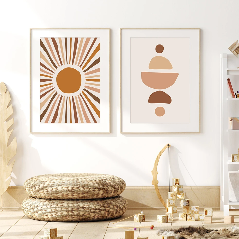Abstract Sun Rainbow Nursery Posters Picture Print Wall Art Canvas Painting for Kids Room Home Decoration