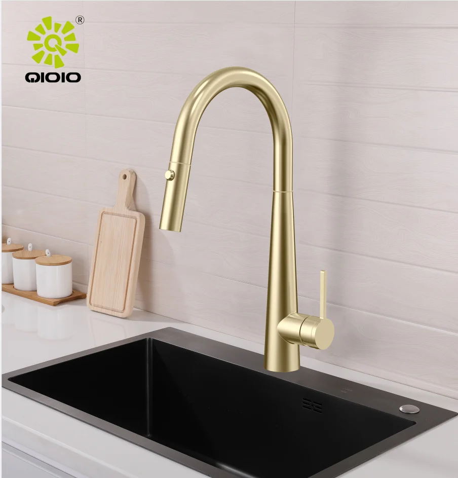 inox  handle pull out kitchen faucet 304 ss watermark kitchen mixer goose neck golden tapware sink mixers