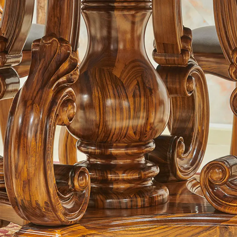 European style round marble dining table and chair set 8 seater solid wood carved dining table with rotating centre baroque