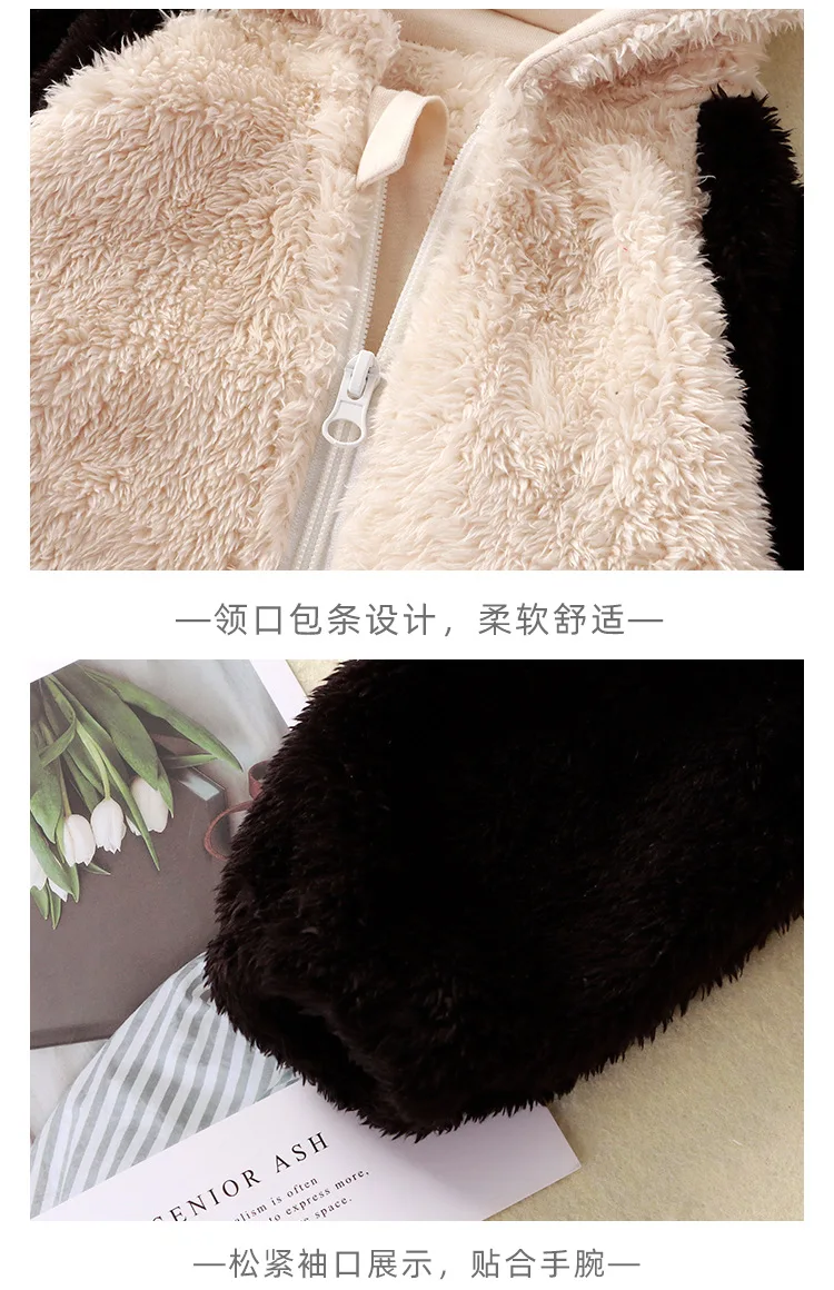 Baby Cartoon Rabbit Panda Plush Jumpsuit Infant Warm Flannel Clothes Toddler One-piece Hooded Romper