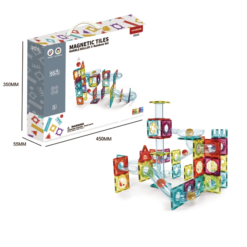 New arrival marble race track toy 95PCS building blocks marble run magnetic tiles for kids with CE ASTM