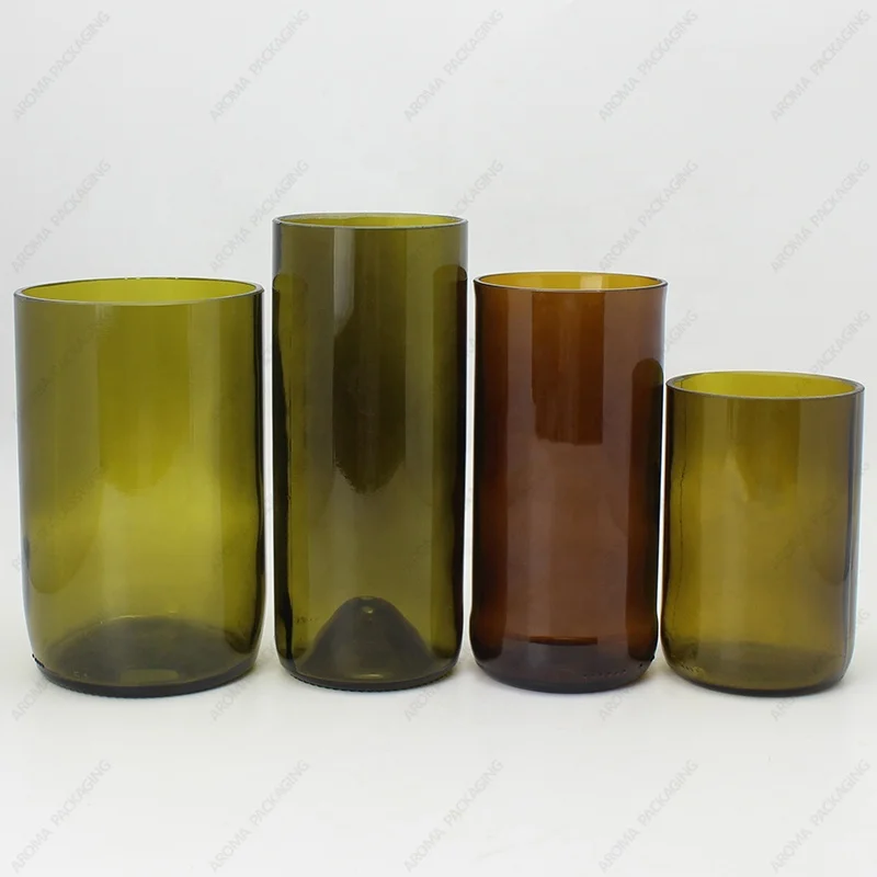 Green Upcycle Wine Candle Glasses Polished Candle Cup Recycled Glass Wine Bottle Tumbler Amber Cutting Wine Bottle For Candle