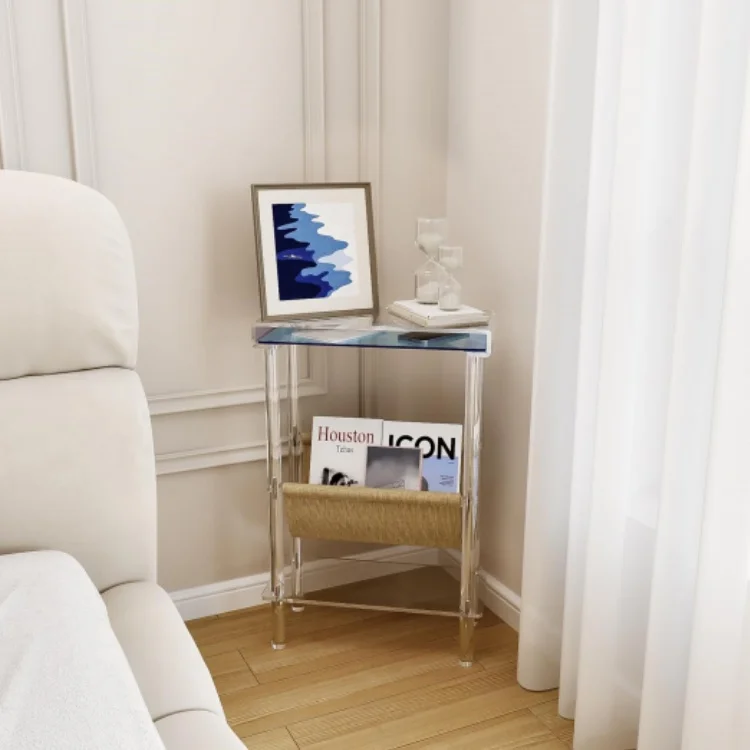 Acrylic Slim End Table with Magazine Holder Nightstand for Living Room Bedroom