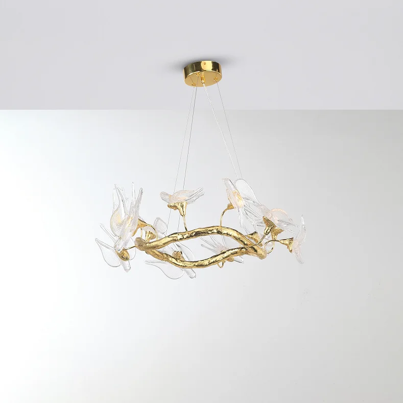 Swallow Copper Branch Living Room Chandelier Hotel Villa Dining Room Bedroom Art Bird Glass Chandelier Light