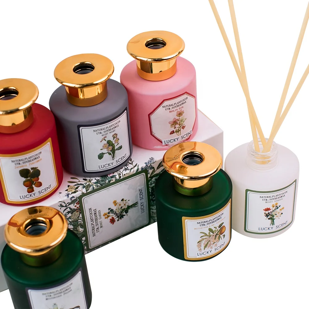 Spring Summer Luxury Printing White Glass Essential Oils Reed Diffuser With Packaging
