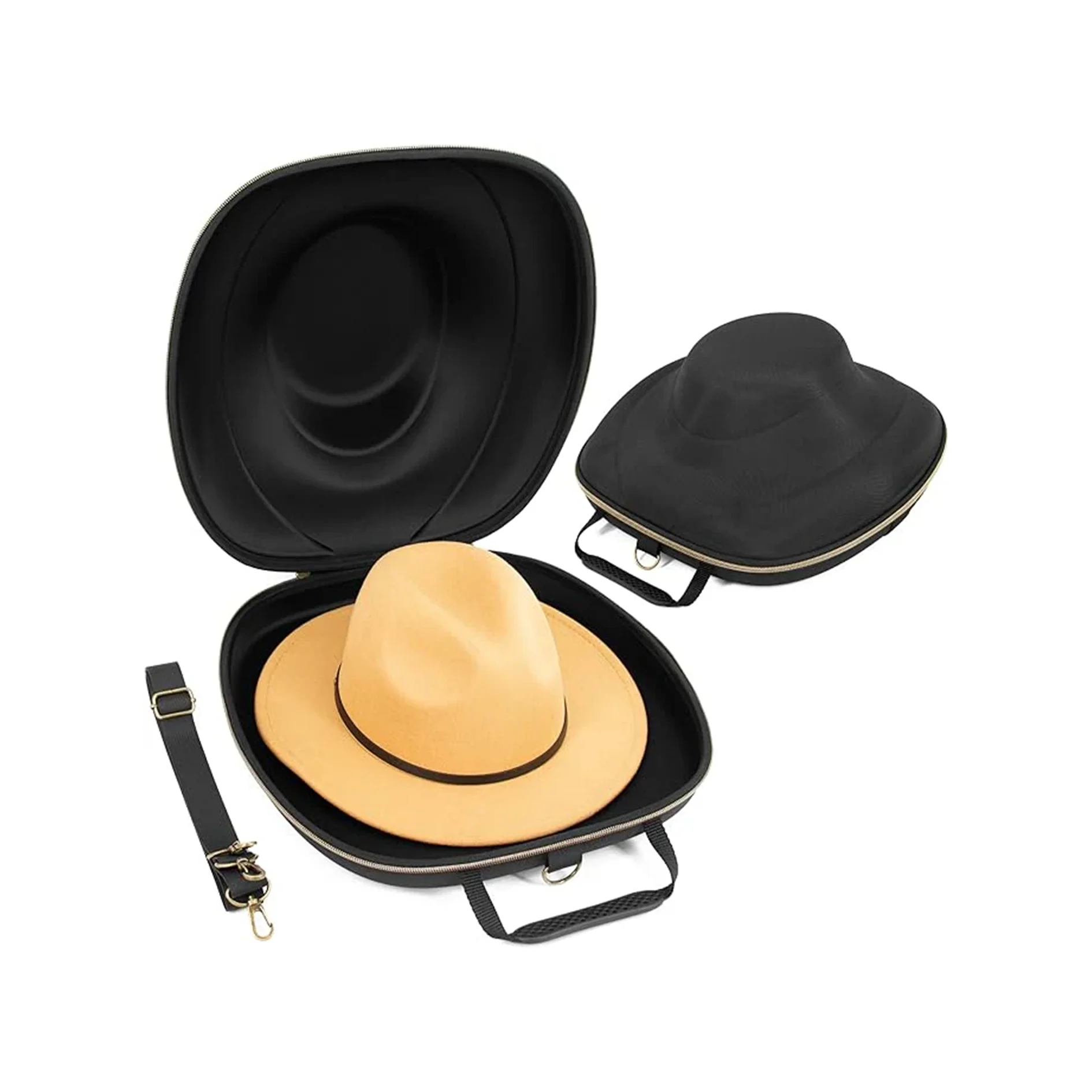 Custom Hard Waterproof Round 3 Cowboy Softsided Hat Carrier Case Fedora Box with Logo for Travel Carrying Black