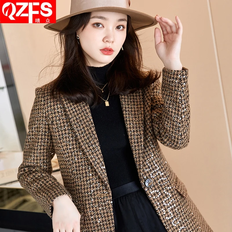 High end woolen suit jacket female autumn and winter 2022 new Slim career brown suit big yards Suit Jacket Women