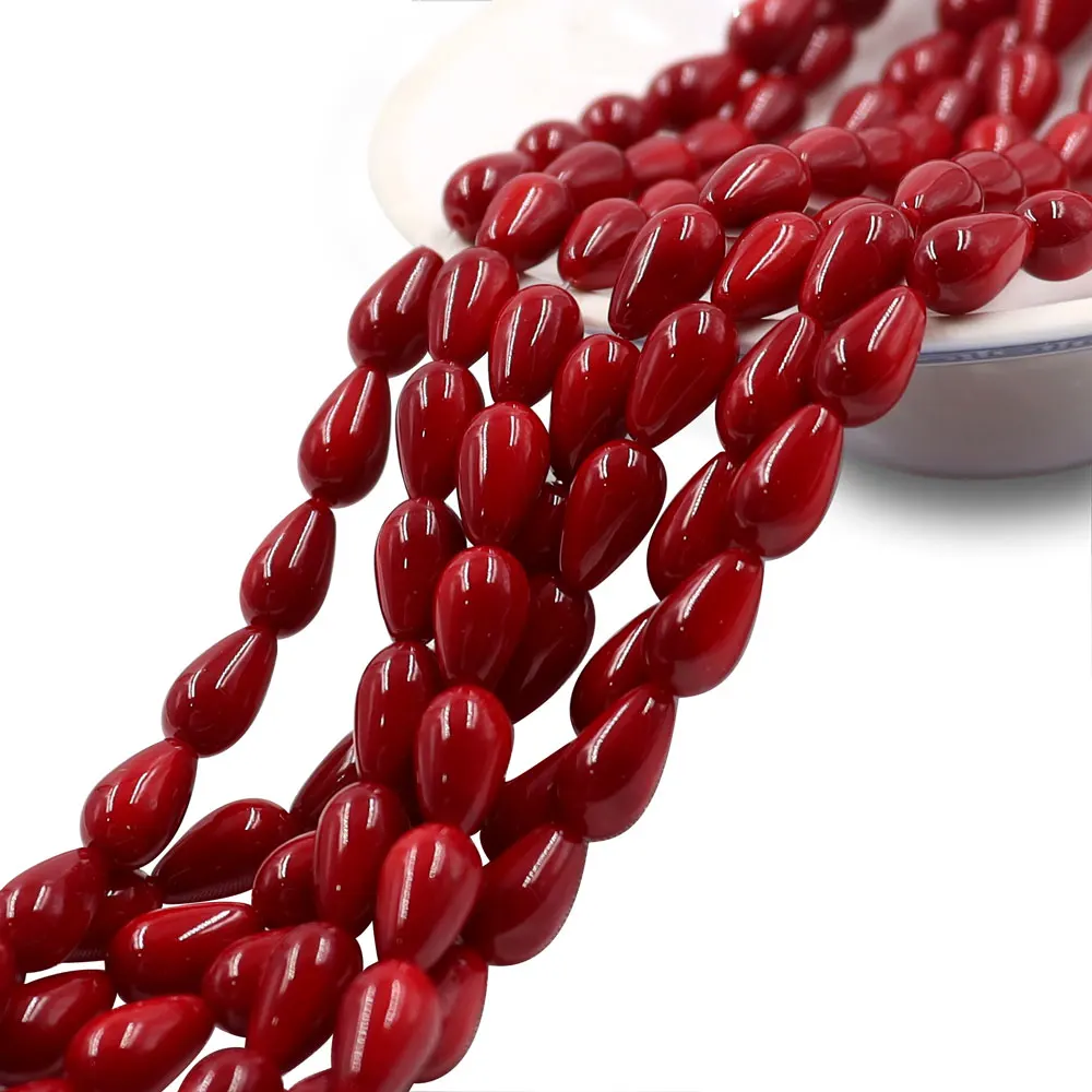 glass beads manufacture 5x9mm coral red tear drop glass bead for jewelry