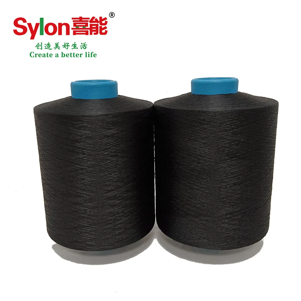 Factory Direct Sales Black Polyester Antibacterial Copper Fiber Dty for Knitting  75D/72f  150D/144f